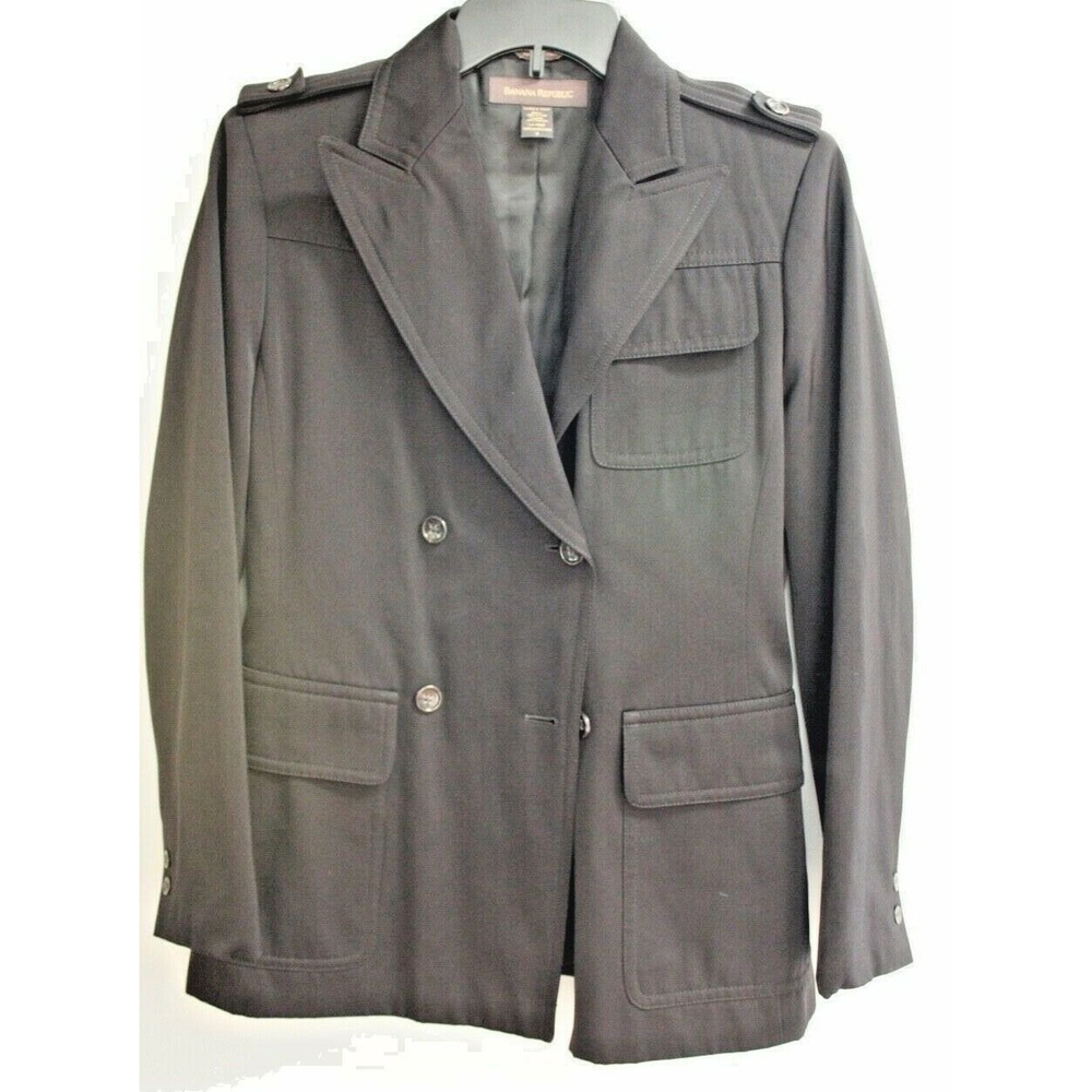 Women's Banana Republic Black Double Breasted Trench Coat Jacket Size Small